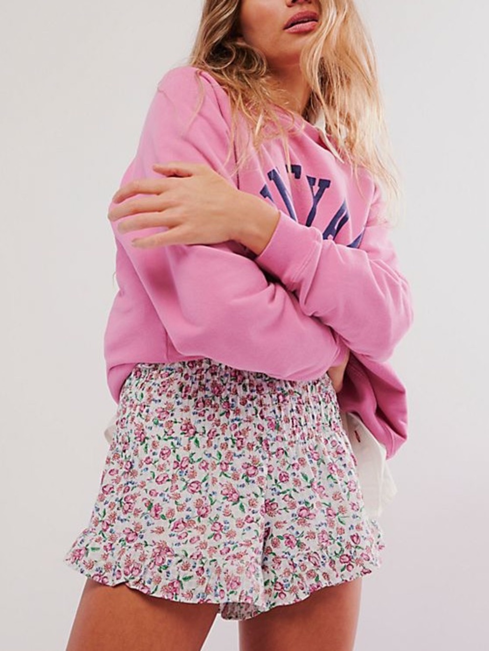 Free People Winston White Pink Floral Baja Shorts NWT! Brand New Sold Out Online